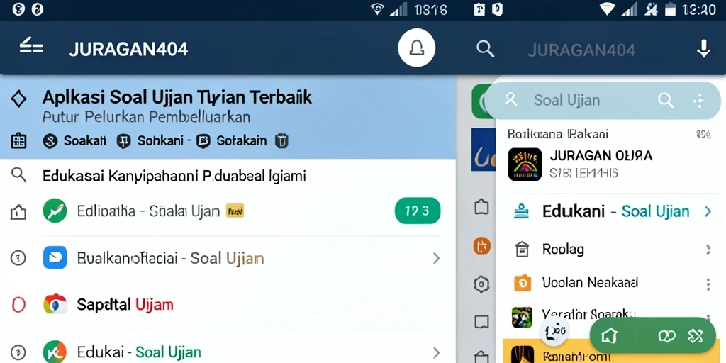 Tampilan antarmuka aplikasi JURAGAN404 untuk soal ujian yang interaktif.