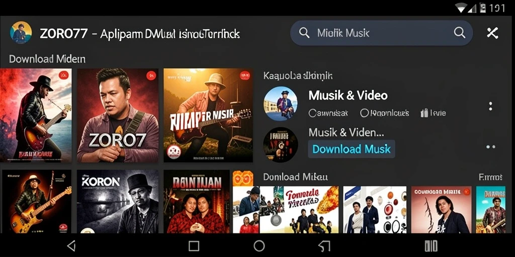 Tampilan antarmuka ZORO77 yang sederhana dan menarik untuk Download Musik.
